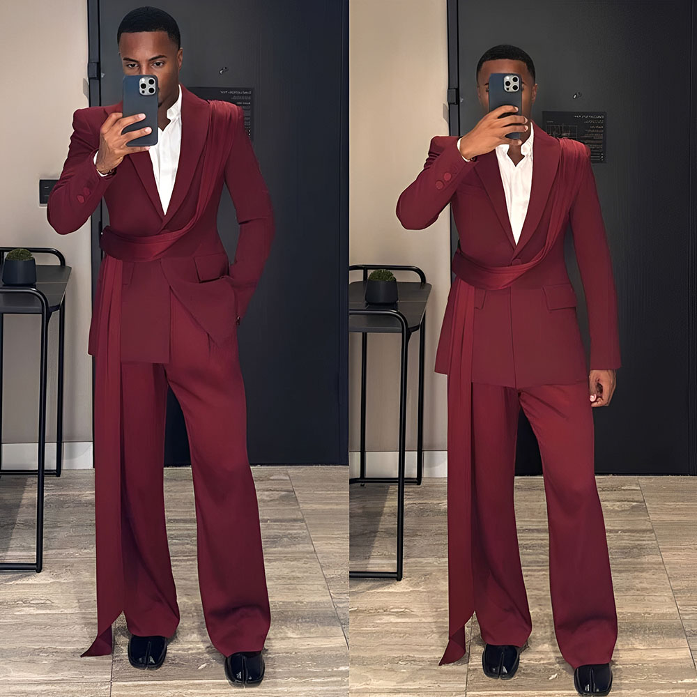 Men Formal Wear Wedding - 버건디 신상 남성 정장 2피스 웨딩