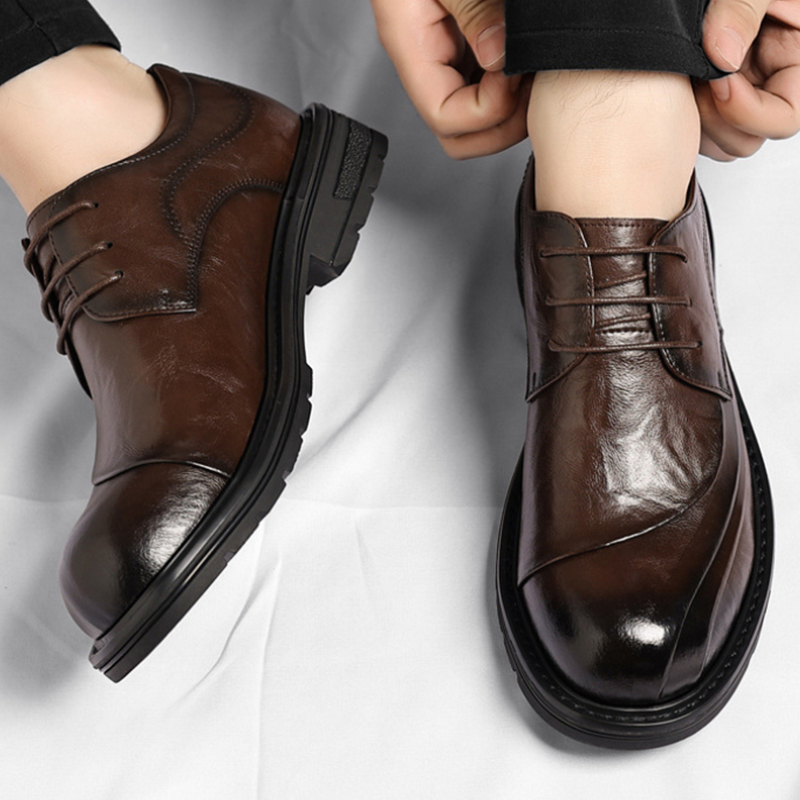 Men Formal Wear Brown - 브라운 광택 가죽 레이스업 청키 솔