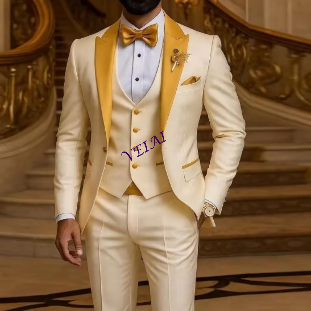Men Formal Wear Wedding - 맞춤형 골드 칼라 아이보리 남성 정장