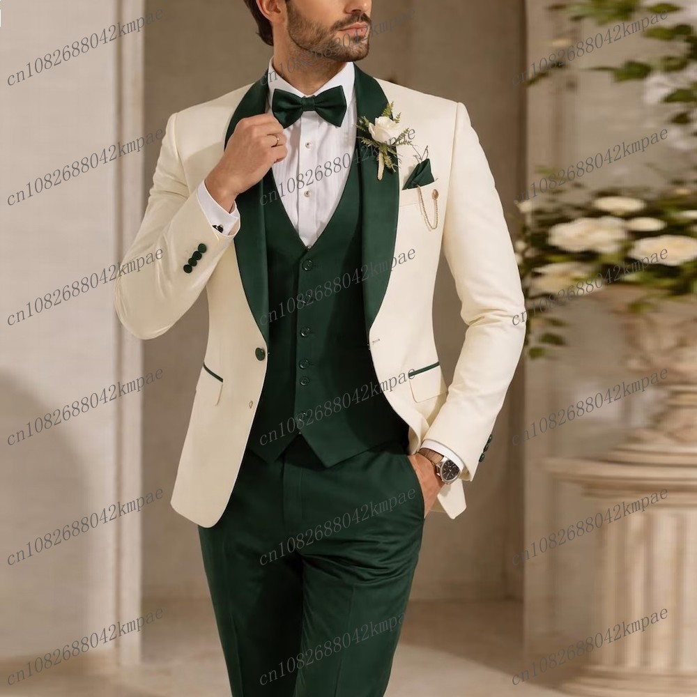 Men Formal Wear Wedding - 새로운 아이보리 및 짙은 녹색 정장