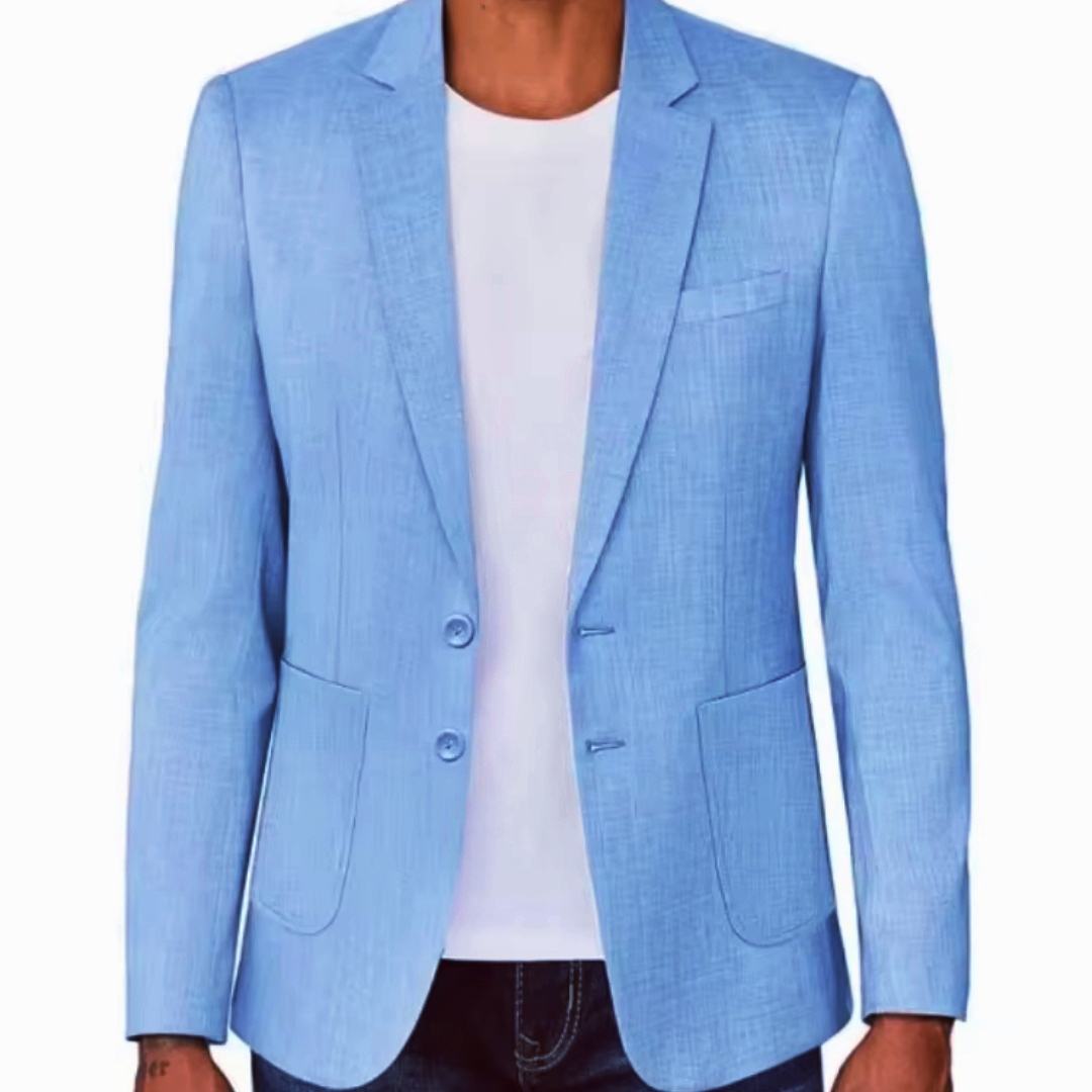 Formal Men Party Wear Jacket - 슬림핏 남성용 베이지/블루 리넨 블레이저 캐주얼