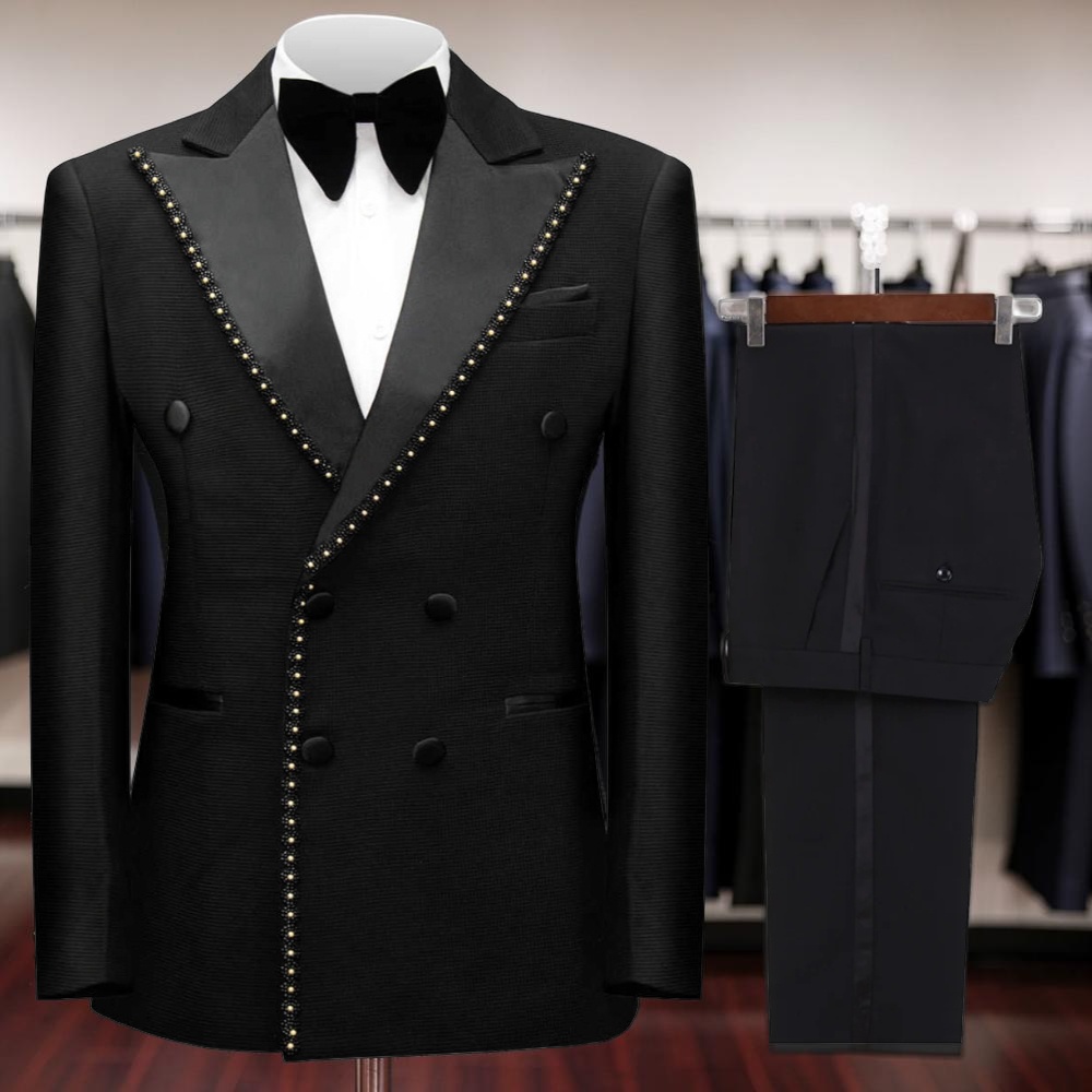 Men Formal Wear Wedding - 남성용 더블 브레스티드 비즈 장식 정장