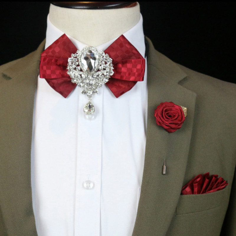 Korean Men Formal Wear - 남성용 웨딩 라인석 활 타이 브로치,