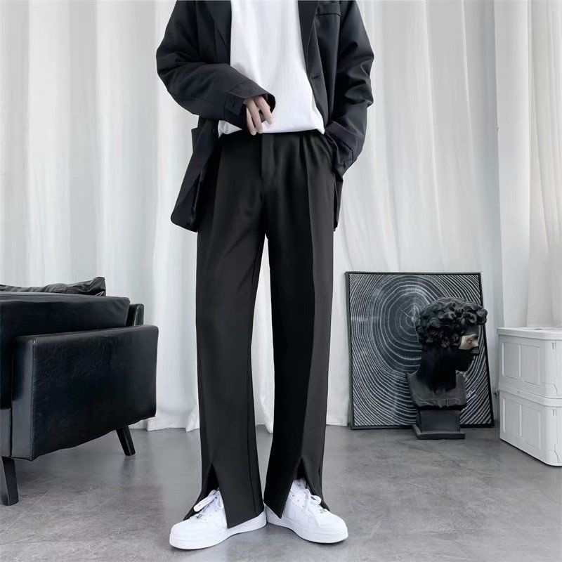 Korean Men Formal Wear - 한국 루즈한 스트레이트 팬츠, 블랙 수트