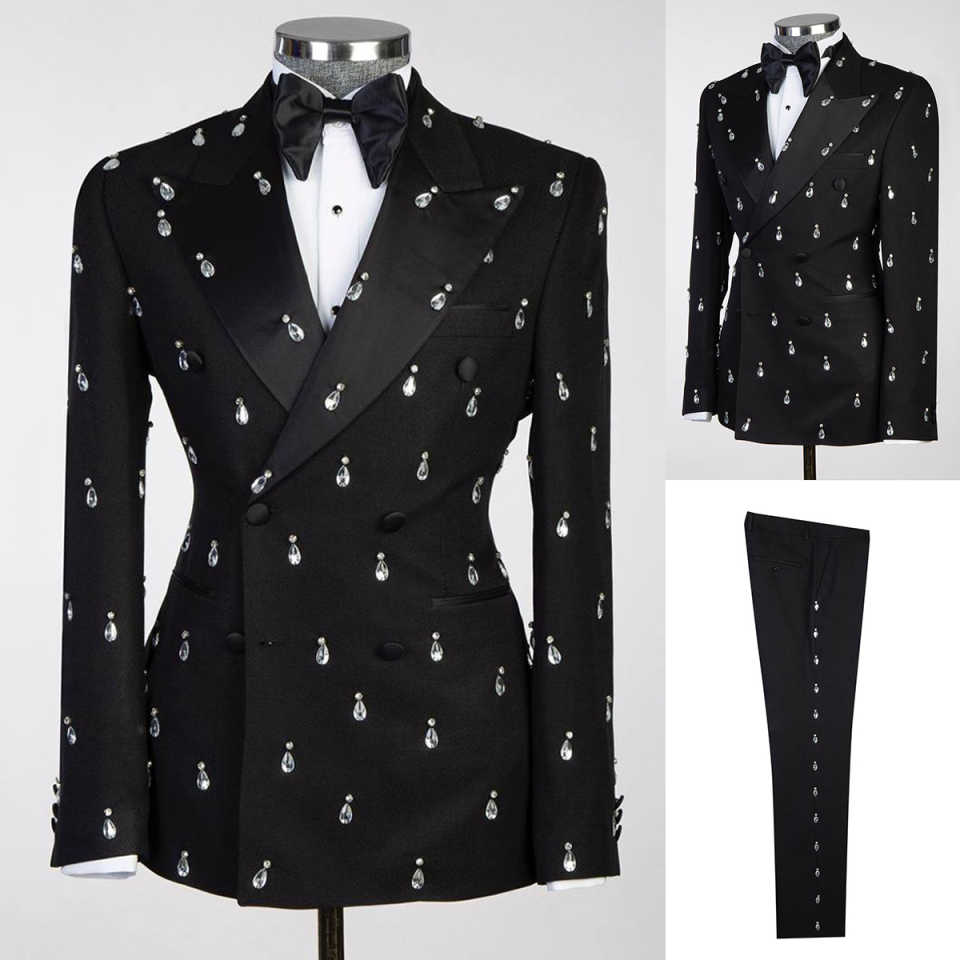 Large Men Formal Wear - 대형 크리스탈 신랑 웨딩 턱시도 2