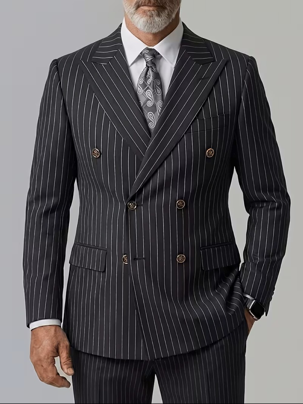 Formal Men Party Wear Jacket - 남성용 블랙 핀스트라이프 더블 브레스티드 블레이저,