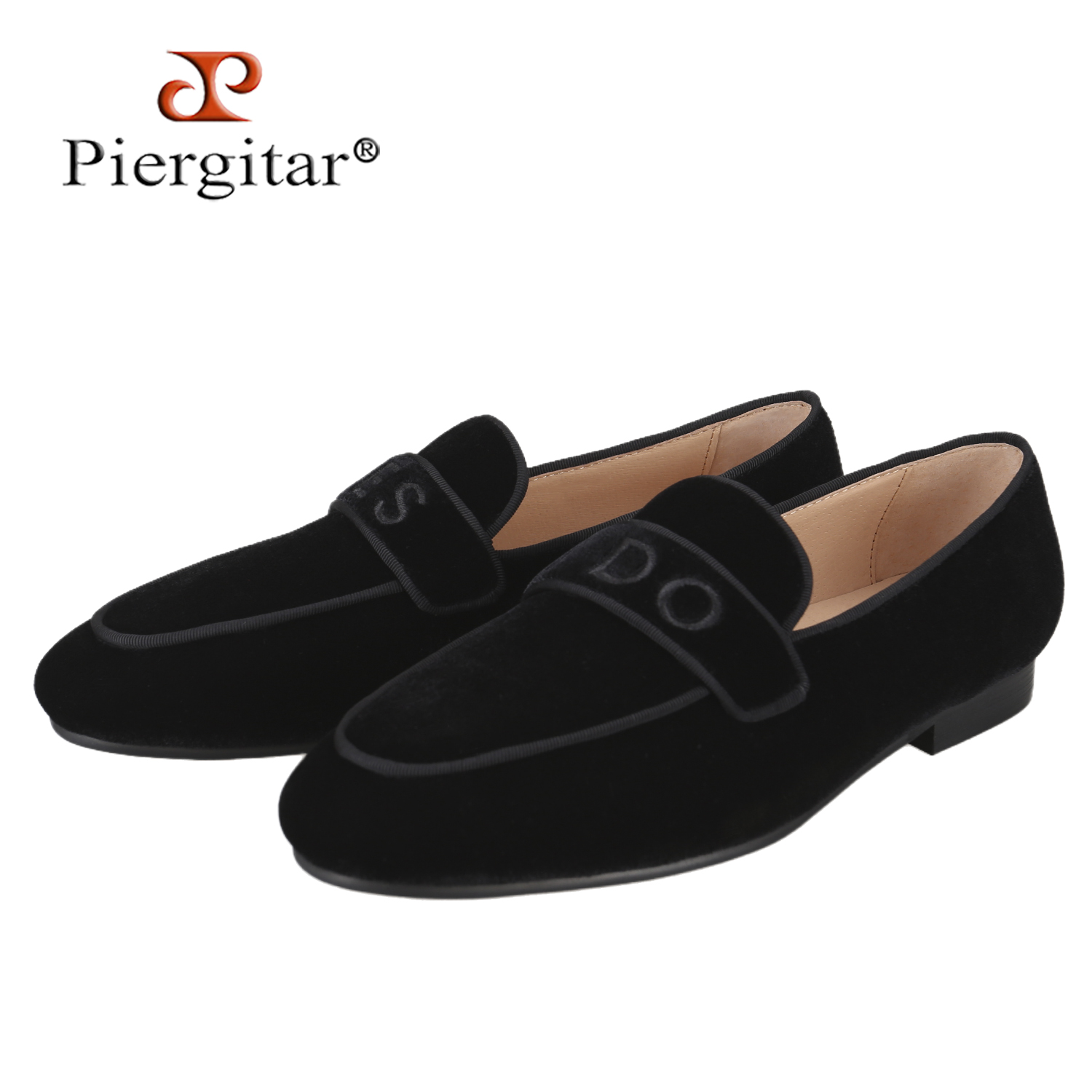 Men'S Formal Wear Slippers - Piergitar 맞춤 제작 YES-IDO 자수 블랙