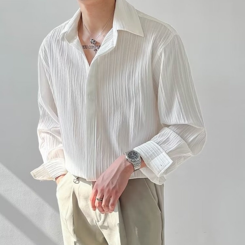 Korean Men Formal Wear - 블랙 살구 흰색 긴팔 셔츠, 남성
