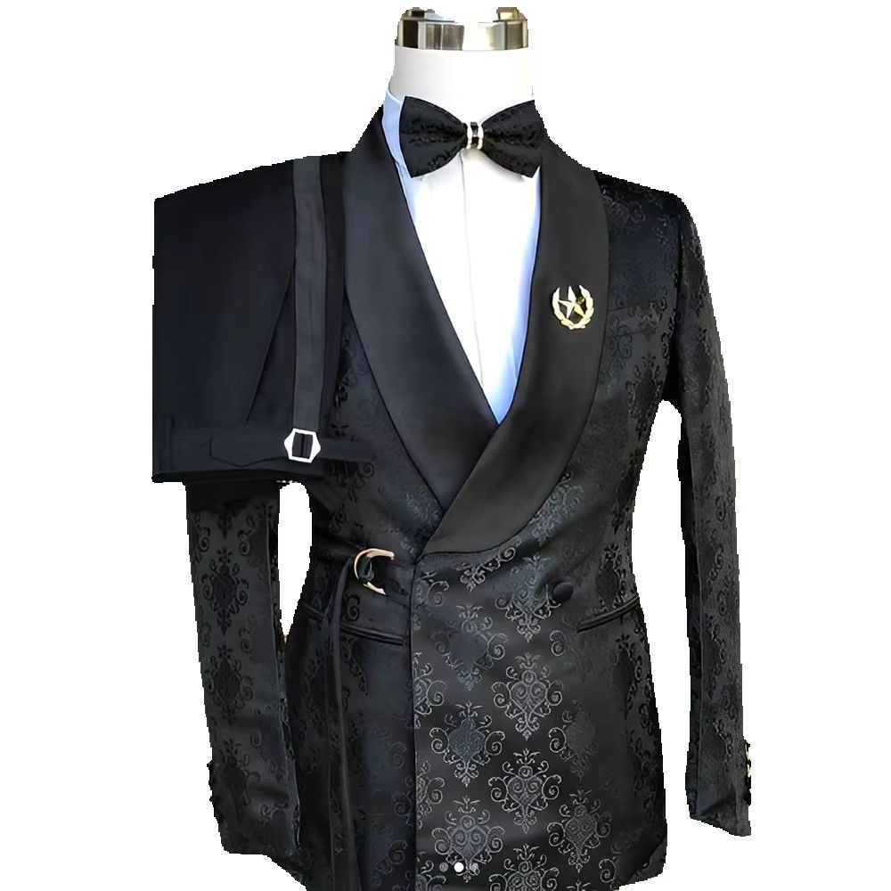 블랙 패턴 남성 정장 2 피스 웨딩 신랑 턱시도 남성  - Men Formal Wear Wedding 리뷰 및 가격