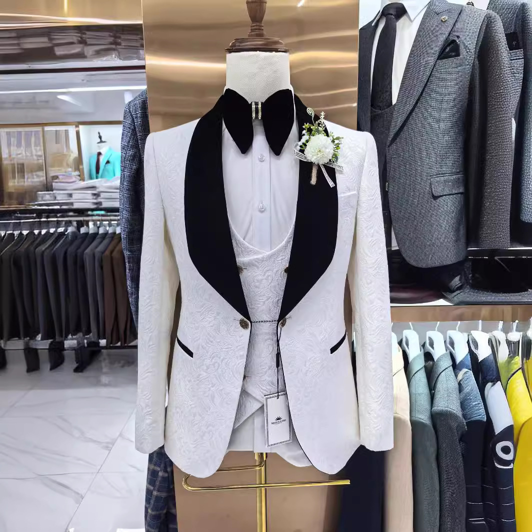 Thorndike 남성용 웨딩 정장 흰색 자카드와 블랙 - Men Formal Wear Wedding 리뷰 및 가격