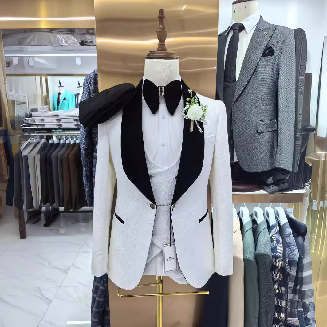 Thorndike 남성용 웨딩 정장 흰색 자카드와 블랙 - Men Formal Wear Wedding 리뷰 및 가격