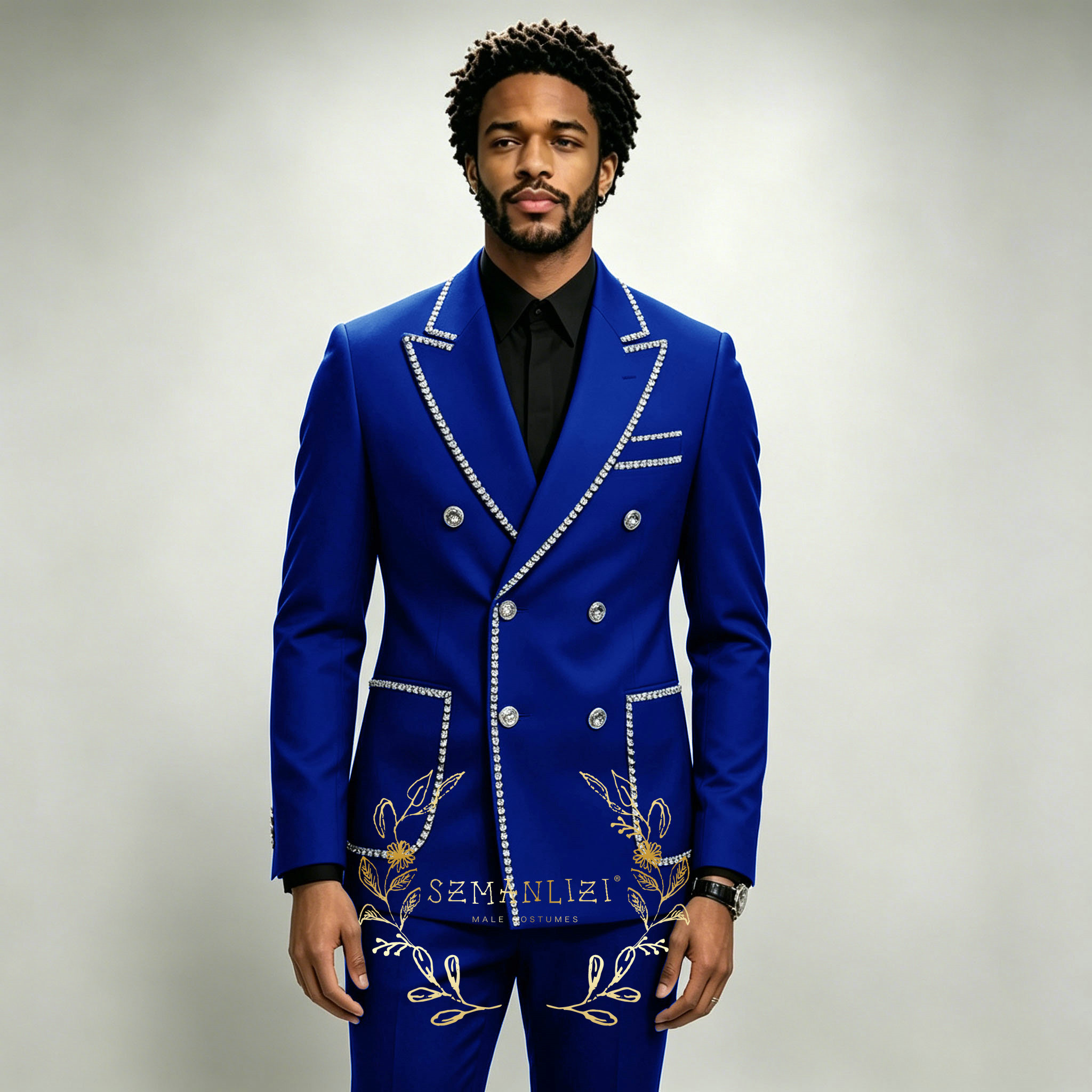 럭셔리 남성 정장 2피스 로얄 블루 크리스탈 피크드 라 - Men Formal Wear Wedding 리뷰 및 가격