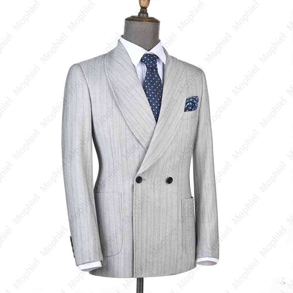 모피엘 라이트 그레이 남성 정장 스트라이프 더블 브레스 - Men Formal Wear Wedding 리뷰 및 가격