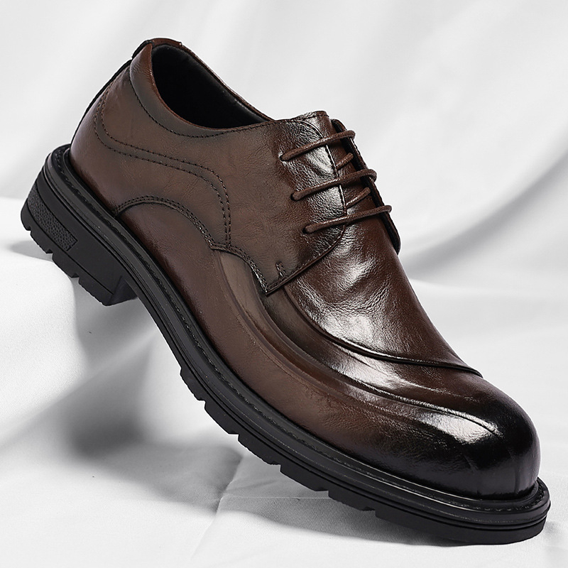브라운 광택 가죽 레이스업 청키 솔 정장 비즈니스 오피 - Men Formal Wear Brown 리뷰 및 가격