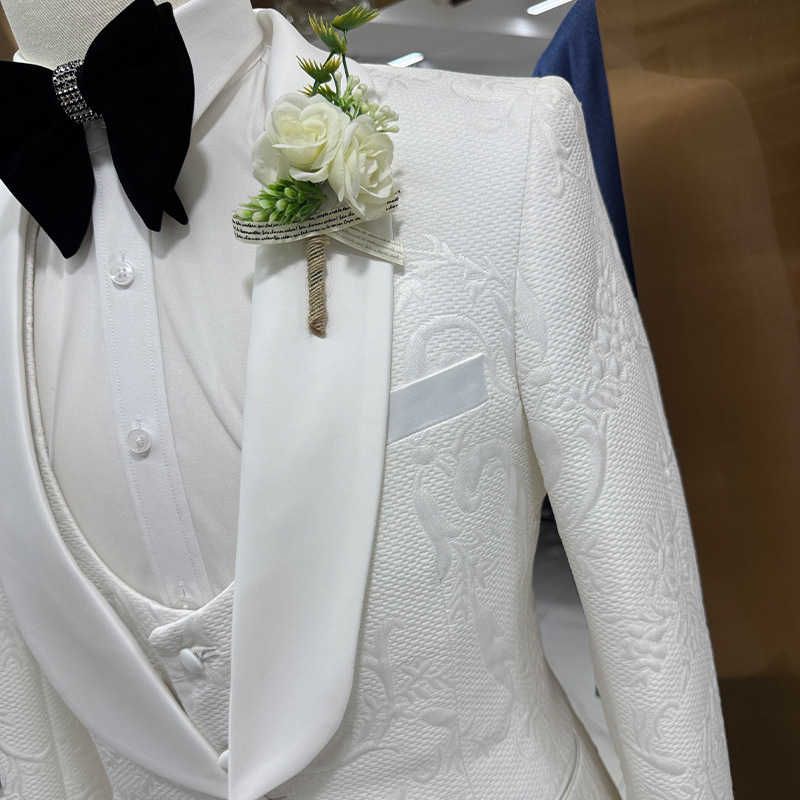 남성 웨딩 정장 화이트 3피스 세트 자카드 재킷 조끼  - Formal Men Party Wear Jacket 리뷰 및 가격