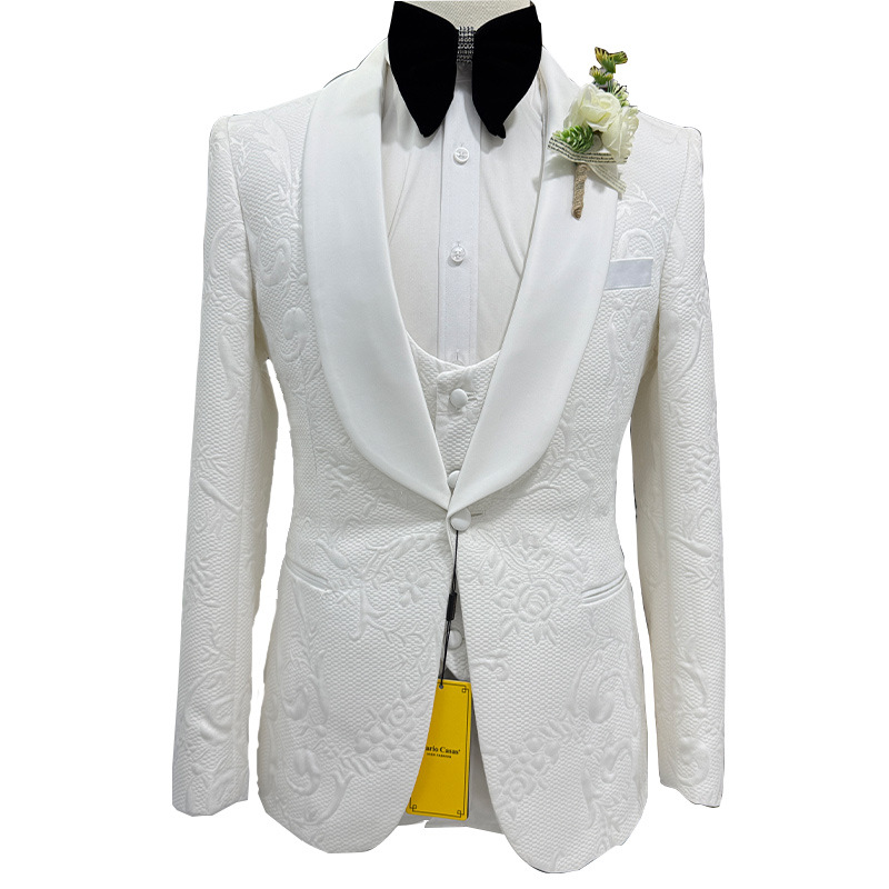 남성 웨딩 정장 화이트 3피스 세트 자카드 재킷 조끼  - Formal Men Party Wear Jacket 리뷰 및 가격