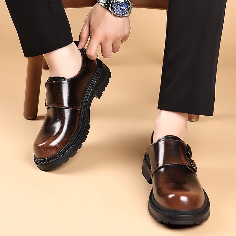 레트로 브라운 남성 가죽 캐주얼 신발 두꺼운 밑창 내마 - Men Formal Wear Brown 리뷰 및 가격