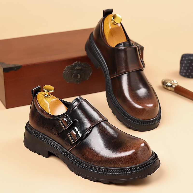 레트로 브라운 남성 가죽 캐주얼 신발 두꺼운 밑창 내마 - Men Formal Wear Brown 리뷰 및 가격