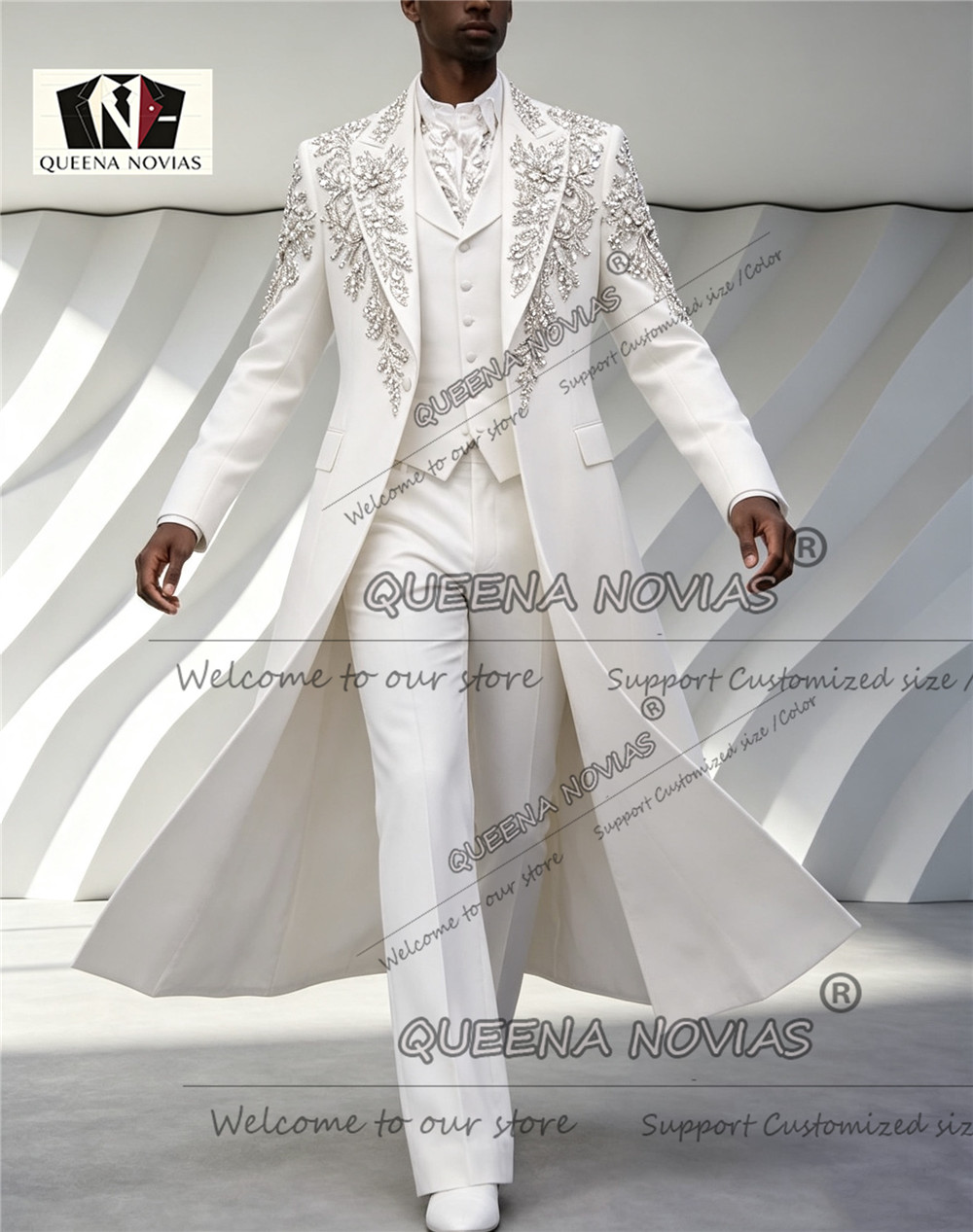 럭셔리 남성 웨딩 수트, 실버 크리스탈 비딩 장식, 맞 - Men Formal Wear Wedding 리뷰 및 가격