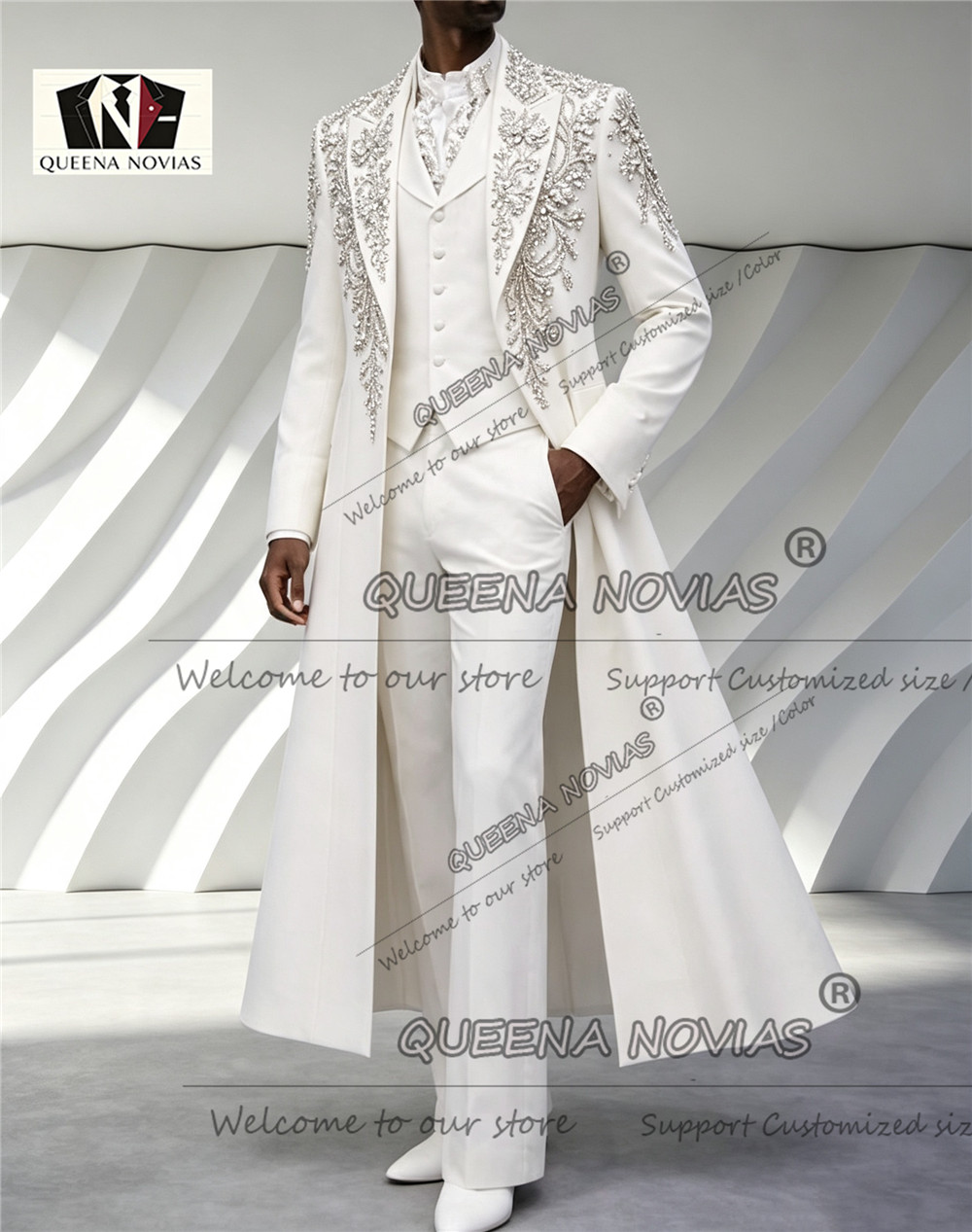 럭셔리 남성 웨딩 수트, 실버 크리스탈 비딩 장식, 맞 - Men Formal Wear Wedding 리뷰 및 가격