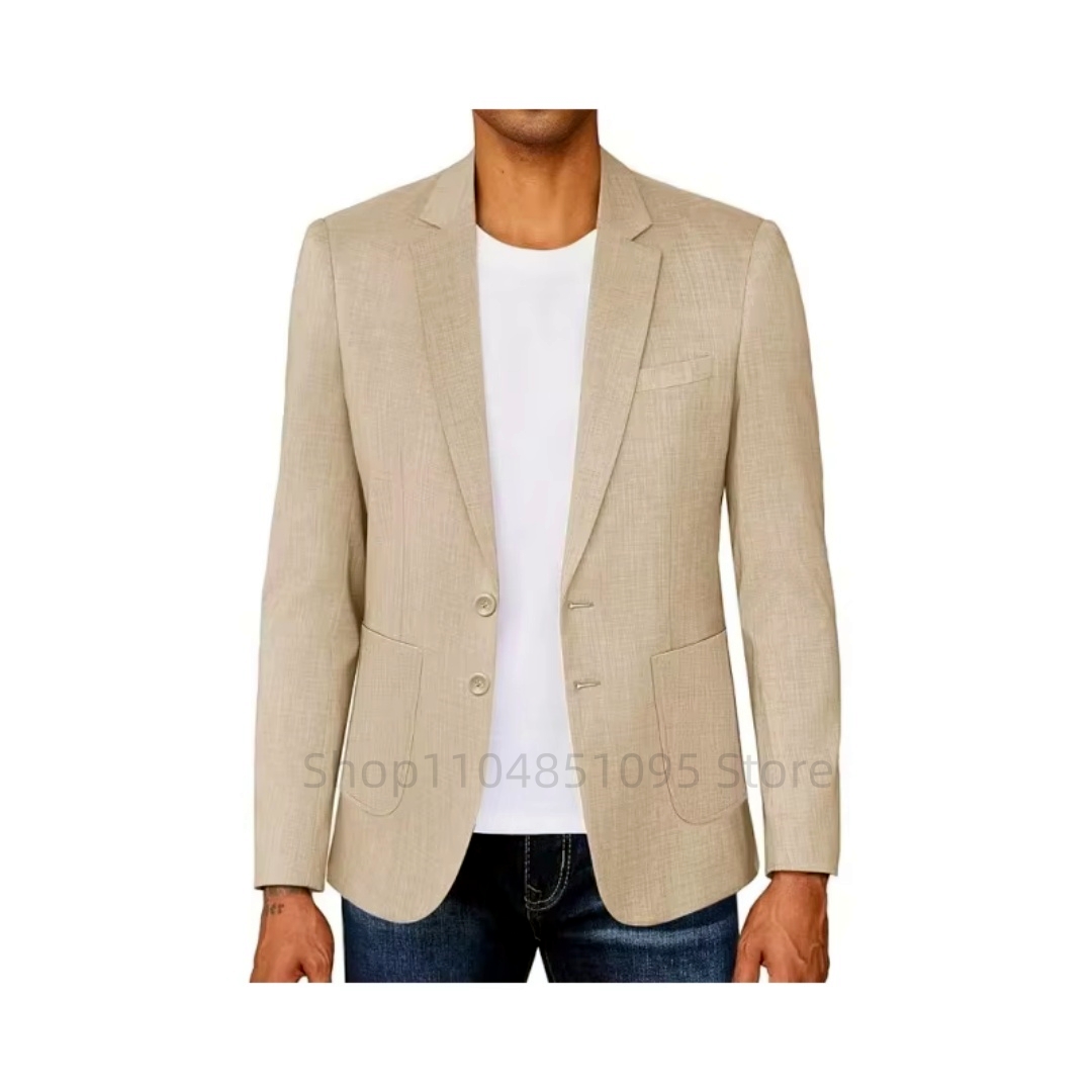 슬림핏 남성용 베이지/블루 리넨 블레이저 캐주얼 파티  - Formal Men Party Wear Jacket 리뷰 및 가격