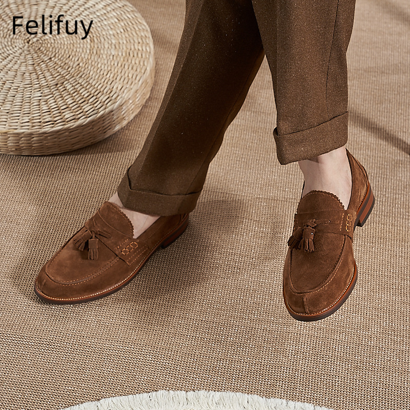 새로운 브라운 남성 플랫 로퍼 소가죽 스웨이드 태슬 캐 - Men Formal Wear Brown 리뷰 및 가격