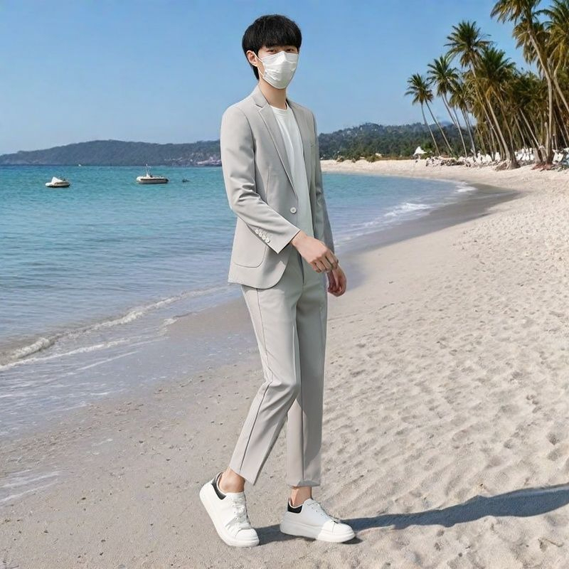 남성용 경량 여름 정장 세트 슬림핏 캐주얼 블레이저 바 - Korean Men Formal Wear 리뷰 및 가격