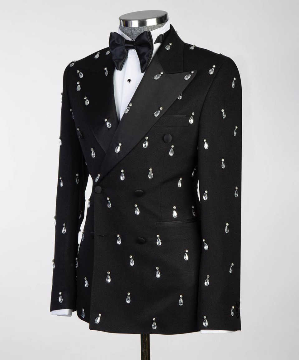대형 크리스탈 신랑 웨딩 턱시도 2 개, 슬림핏 블랙  - Large Men Formal Wear 리뷰 및 가격