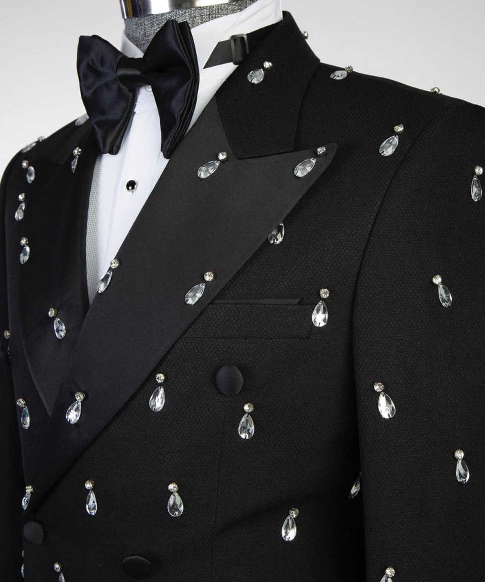 대형 크리스탈 신랑 웨딩 턱시도 2 개, 슬림핏 블랙  - Large Men Formal Wear 리뷰 및 가격