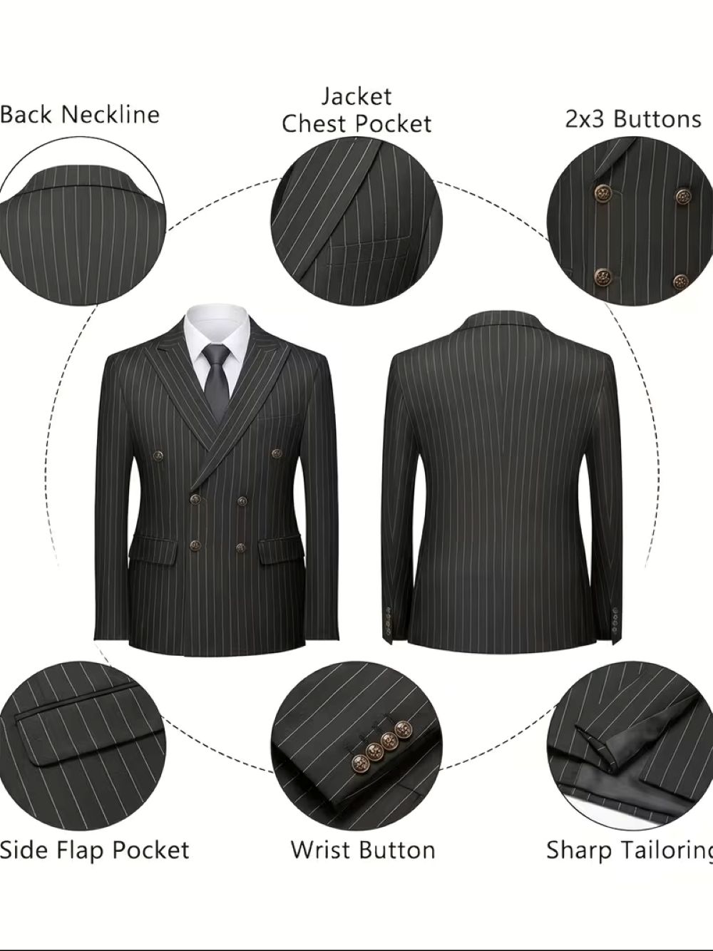   남성용 블랙 핀스트라이프 더블 브레스티드 블레이저, - Formal Men Party Wear Jacket 리뷰 및 가격