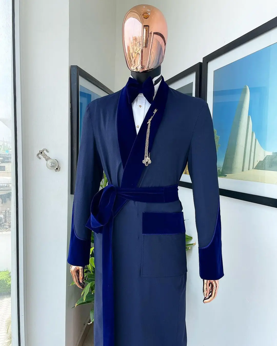 맞춤형 로얄 블루 남성용 세트 롱 재킷, 벨트 포함,  - Men Formal Wear Wedding 리뷰 및 가격