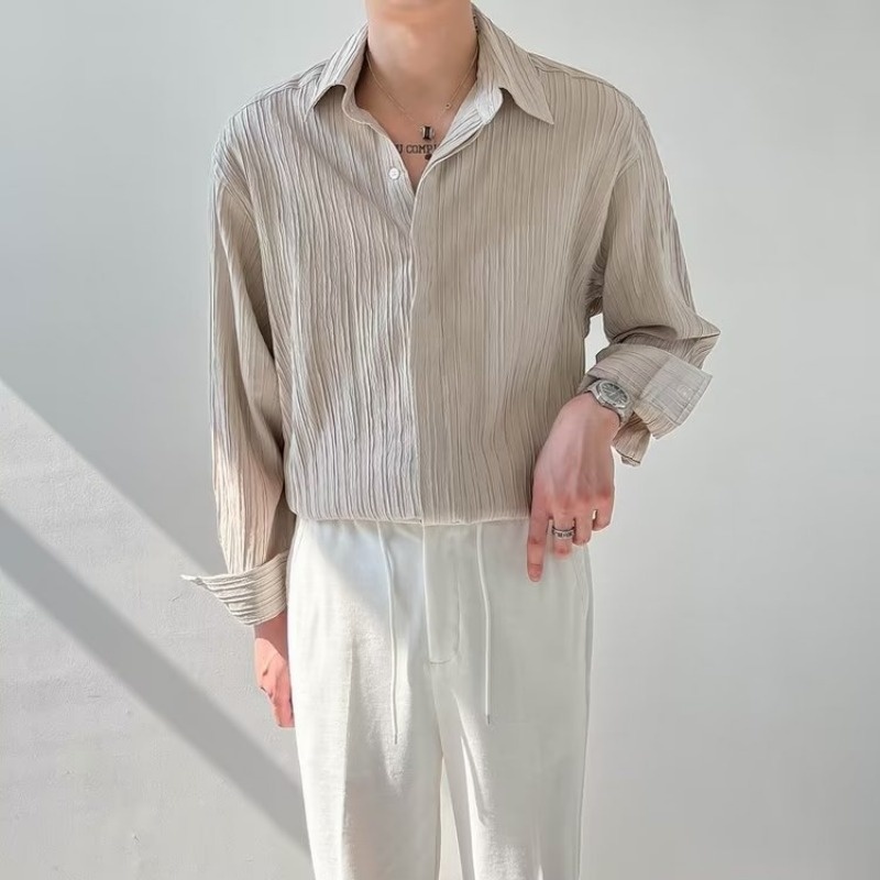 블랙 살구 흰색 긴팔 셔츠, 남성 패션, 소셜 남성 드 - Korean Men Formal Wear 리뷰 및 가격