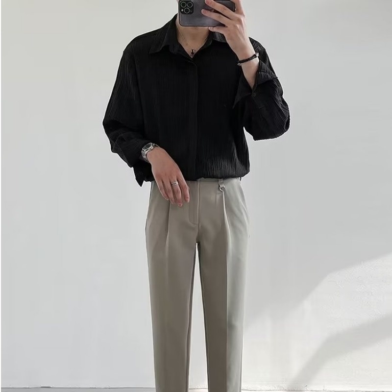 블랙 살구 흰색 긴팔 셔츠, 남성 패션, 소셜 남성 드 - Korean Men Formal Wear 리뷰 및 가격